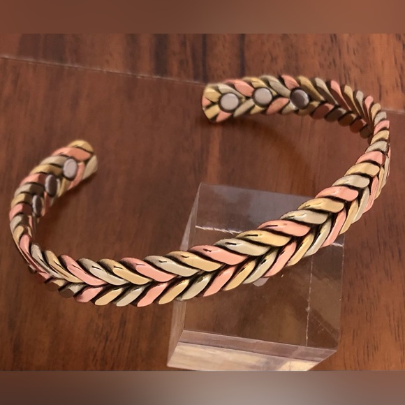 Two Tone Pure Copper Magnetic Bracelet Energy Cuff Bangle - Picture 2 of 2